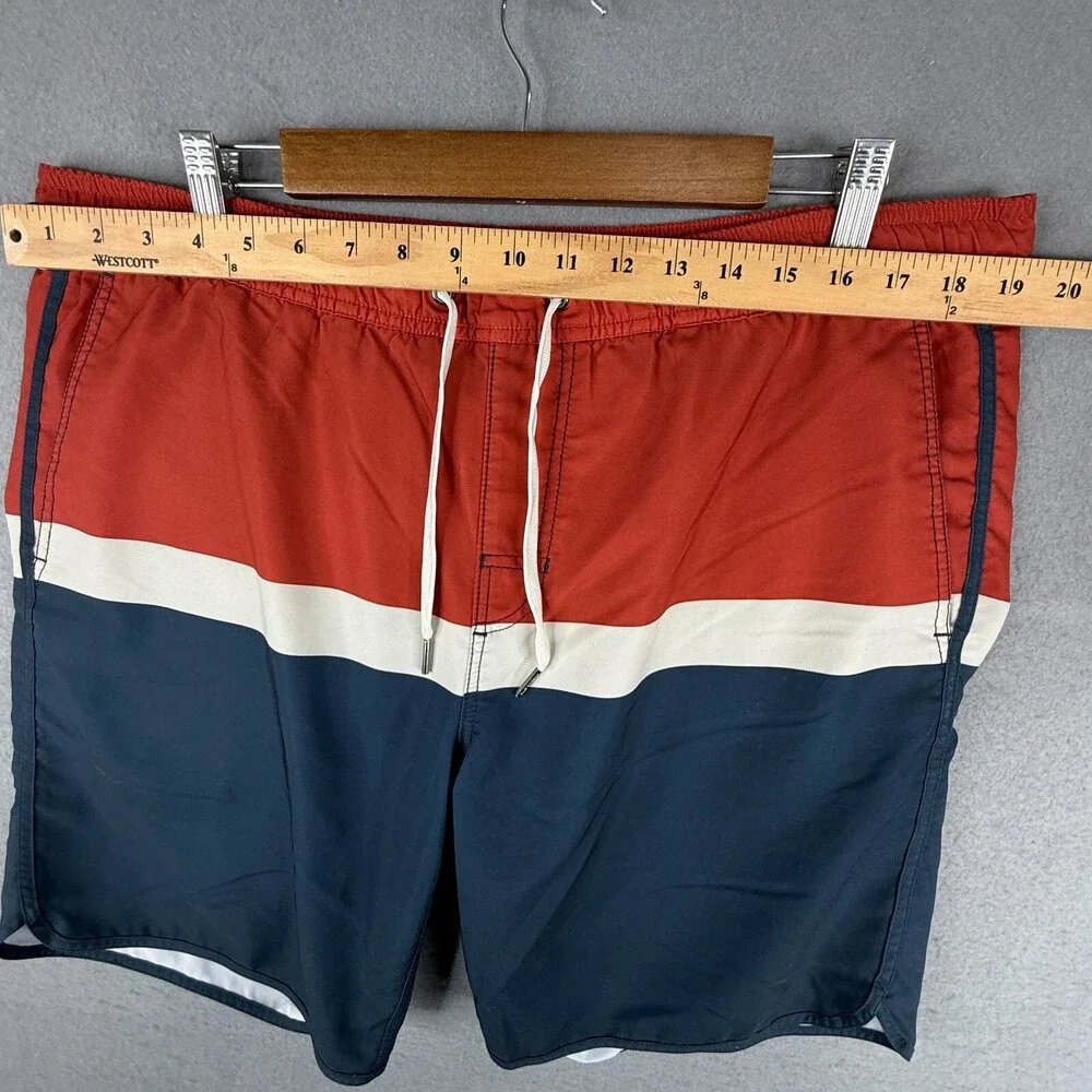 Fair Harbor Shorts Mens Large Fits 38 Red Blue Lined Athletic Swim Beach